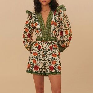 FARM Rio Sand Garden Tapestry Cotton Romper, Size XS, NWT 🇧🇷